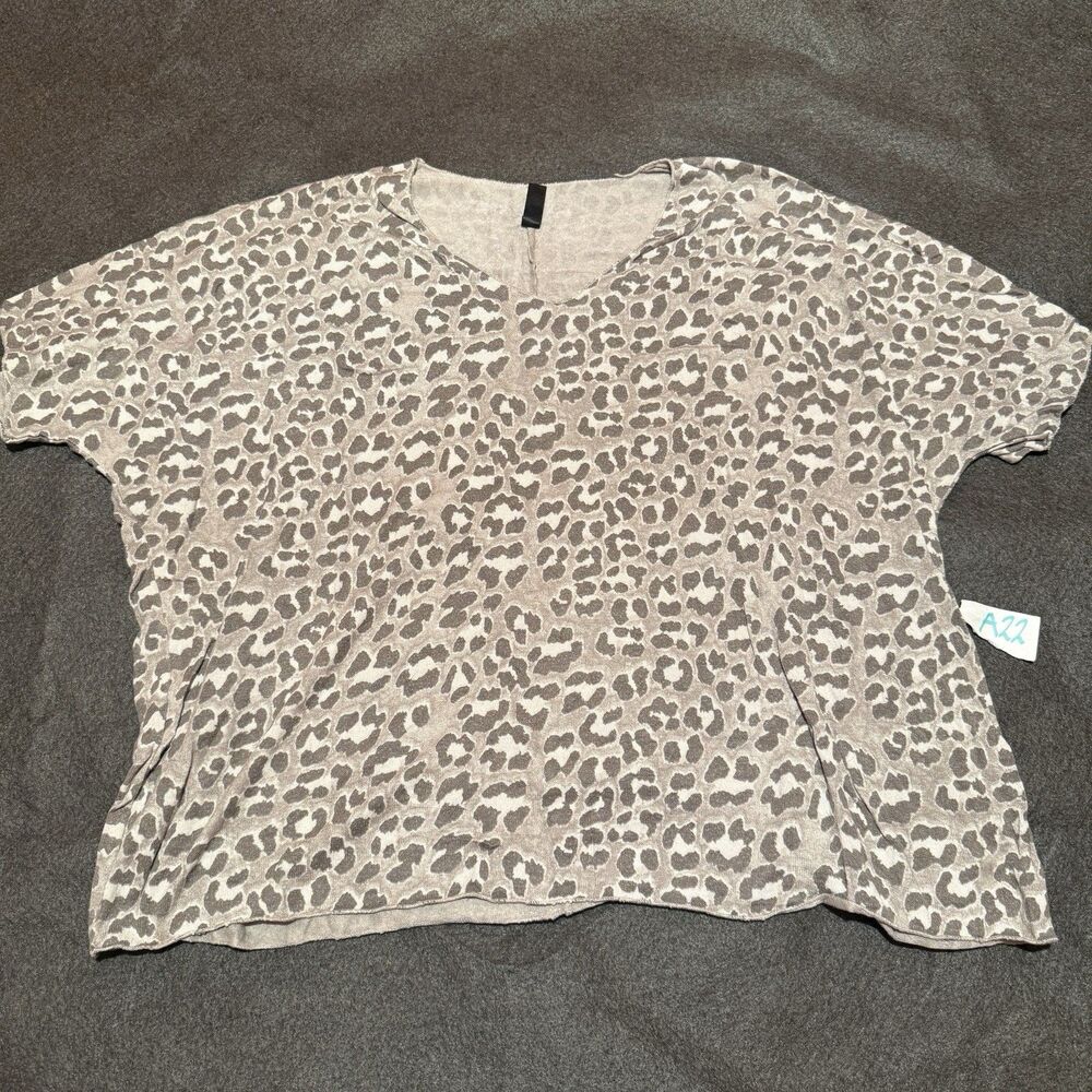 Venti6 Womens Blouse S Small Beige Gray Leopard Animal Print Loose Fit